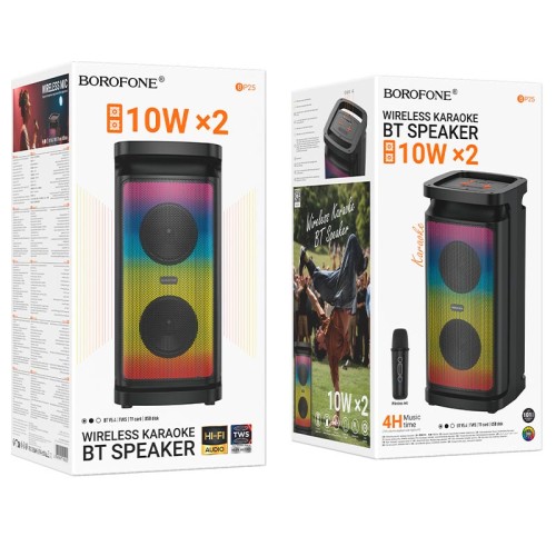 Акустика-караоке BOROFONE Vida BT speaker with microphone BP25 |10Wx2, BT5.4, USB/AUX/TWS, 4h| black