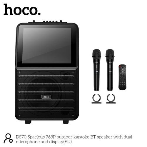 Акустика-караоке HOCO Spacious outdoor karaoke BT speaker with dual microphone and 768p display DS70 |BT5.0, USB/AUX/TF, 60W, 3h, EQ| black