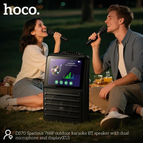 Акустика-караоке HOCO Spacious outdoor karaoke BT speaker with dual microphone and 768p display DS70 |BT5.0, USB/AUX/TF, 60W, 3h, EQ| black