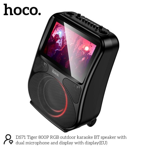 Акустика-караоке HOCO RGB outdoor karaoke BT speaker with dual microphone and display with 800p display DS71 |BT5.0, USB/AUX/TF, 60W, 3h, EQ| black