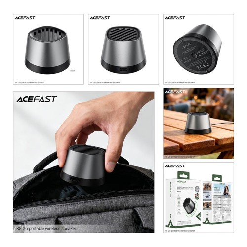 Акустика ACEFAST portable wireless speaker K8 Go IPX4 |BT6.0, Qi 15W, TWS, ENC Call| black