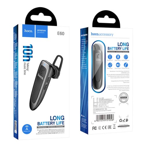 Блютуз-гарнітура HOCO Brightness business BT headset E60 |BT5.0, 10Hours| black