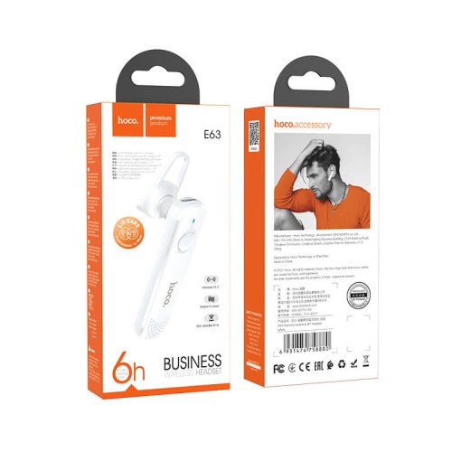 Блютуз-гарнітура HOCO Diamond business BT headset E63  |BT5.0, 6h, L/R Ears| black