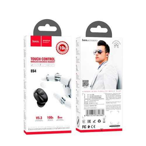Блютуз-гарнітура HOCO BT headset E64 mini |BT5.3, 100h| black