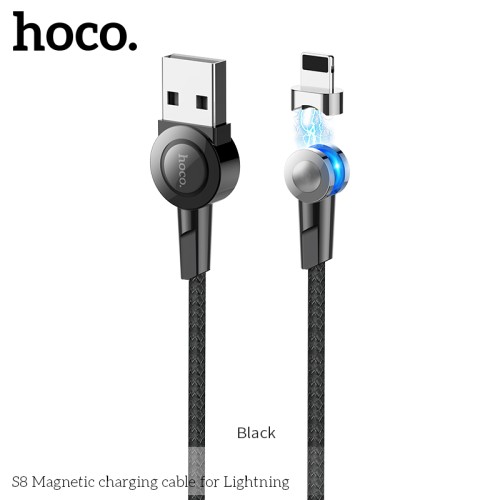 Кабель Hoco Магнітний Lightning Rotatable plug S8 |1.2m, 2.4A| black