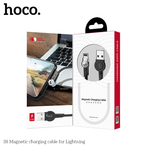 Кабель Hoco Магнітний Lightning Rotatable plug S8 |1.2m, 2.4A| black