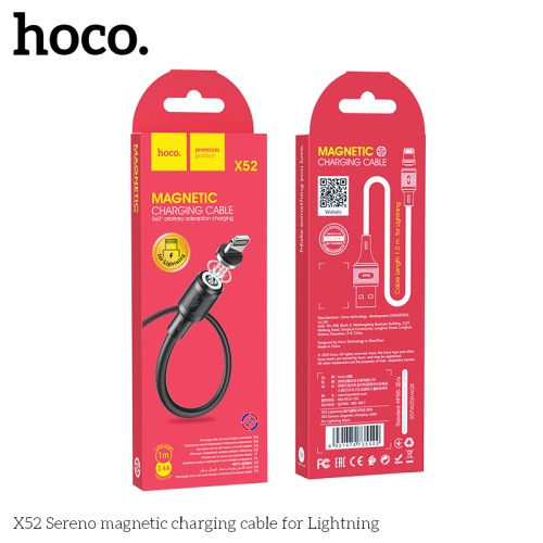 Кабель HOCO Lightning магнитный Sereno magnetic charging cable X52 |1.2m, 2.4A| black