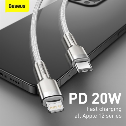 Кабель BASEUS Type-C to Lightning Cafule Series Metal Data Cable |1M, 20W, PD| (CATLJK-A05) white