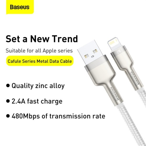 Кабель BASEUS Lightning Cafule Series Metal Data Cable |2M, 2.4A| (CALJK-B02) black