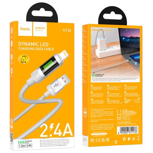 Кабель Hoco Lightning Lantern charging data cable U126 |1.2m, 2.4A| grey