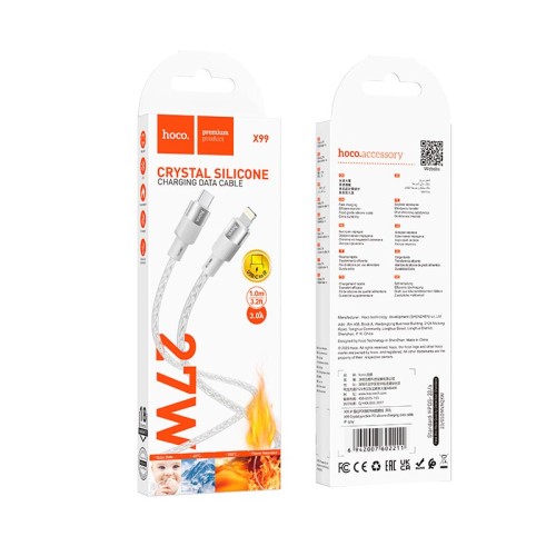 Кабель Hoco X99 Crystal junction PD silicone charging data cable |1m, 27W/3A| red