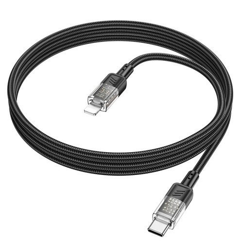 Кабель HOCO Type-C to Lightning Spirit PD transparent charging data cable U129 |27W, 1.2M| black