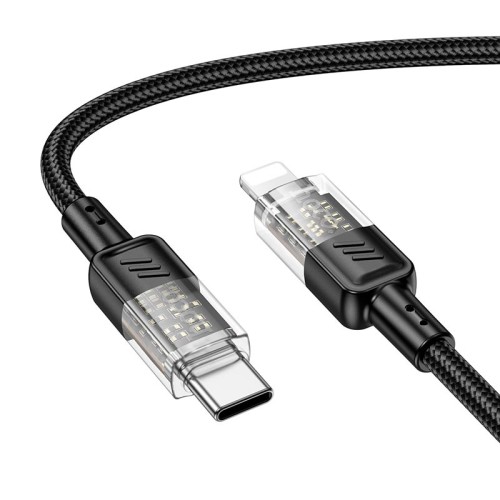 Кабель HOCO Type-C to Lightning Spirit PD transparent charging data cable U129 |27W, 1.2M| black