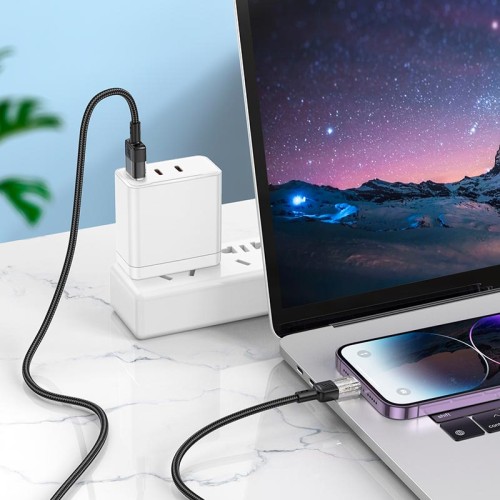 Кабель HOCO Lightning Spirit transparent charging data cable U129 |2.4A, 1.2M| black