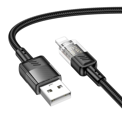 Кабель HOCO Lightning Spirit transparent charging data cable U129 |2.4A, 1.2M| black