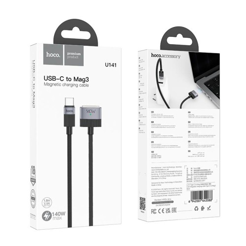 Кабель Hoco Magnetic charging Cable Type-C to Mag3 U141 |1.8m, 140W| black