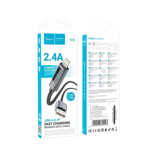 Кабель HOCO Lightning Favor charging data cable with display X112 |1m, 2.4A| black
