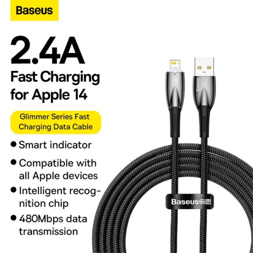 Кабель Baseus Lightning Glimmer Series Fast Charging Data Cable |2m, 2.4A| black
