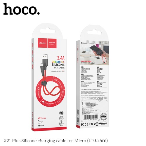 Кабель Hoco Micro USB Silicone X21 Plus |0.25m, 2.4A| black-white