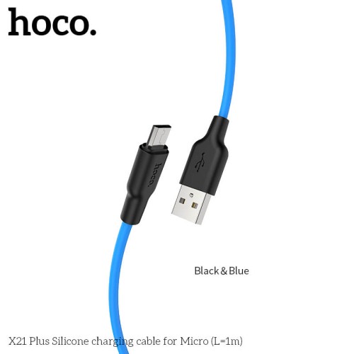 Кабель HOCO Micro USB Silicone X21 Plus |1m, 2.4A| black-blue
