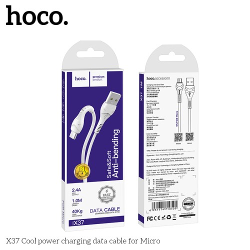 Кабель HOCO Micro USB Cool Power X37 |1m, 2.4A| white