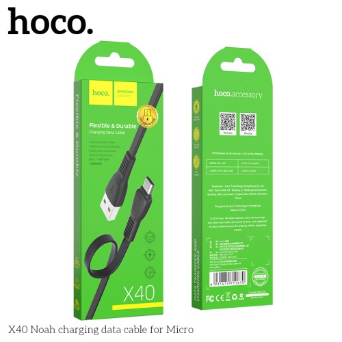 Кабель Hoco Micro USB TPE Flat Noah X40 |1m, 2.4A| black