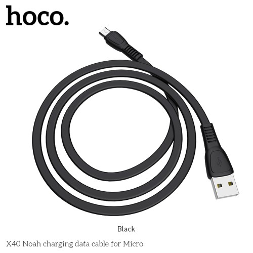 Кабель Hoco Micro USB TPE Flat Noah X40 |1m, 2.4A| black
