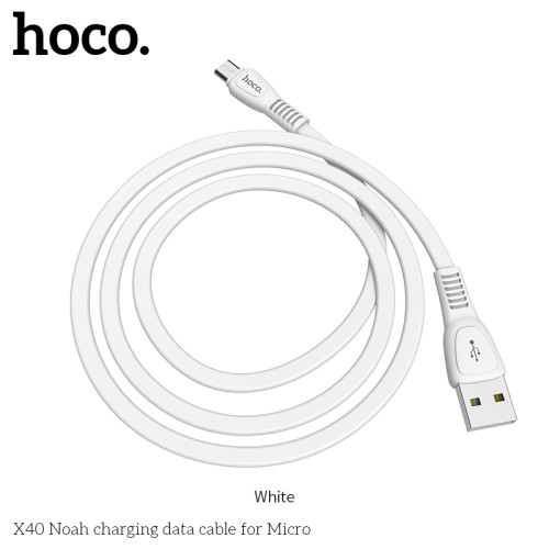 Кабель Hoco Micro USB TPE Flat Noah X40 |1m, 2.4A| white