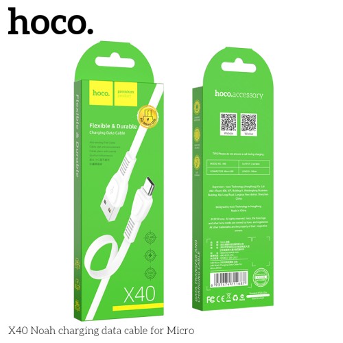 Кабель Hoco Micro USB TPE Flat Noah X40 |1m, 2.4A| white