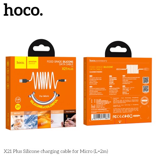 Кабель HOCO Micro USB Silicone X21 Plus |2M, 2.4A| black-red