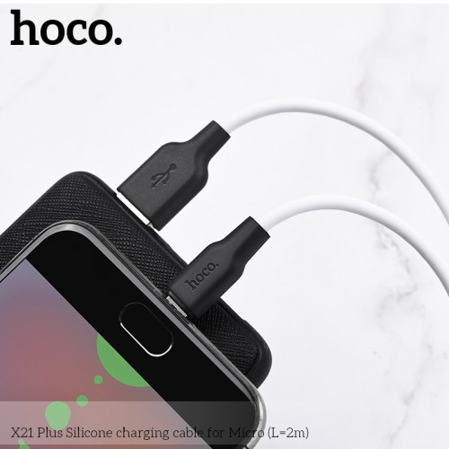 Кабель HOCO Micro USB Silicone X21 Plus |2M, 2.4A| black-white