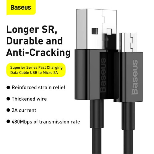 Кабель BASEUS Micro USB Superior Series Fast Charging |2m, 2A| (CAMYS-A02) white