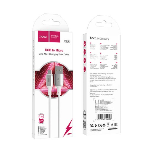 Кабель Hoco Micro USB Howdy charging data cable X66 |1m, 2.4A| white
