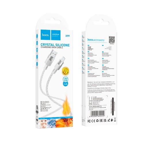 Кабель HOCO X99 Crystal junction Micro USB silicone charging data cable |1m, 2.4A| grey