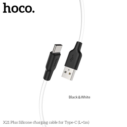 Кабель Hoco Type-C Silicone X21 Plus |1m, 3A| black-white