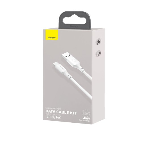 Кабель Baseus Type-C Simple Wisdom Data Cable Kit |1.5m, 5A| (2PCS-Set) (TZCATZJ-02) white