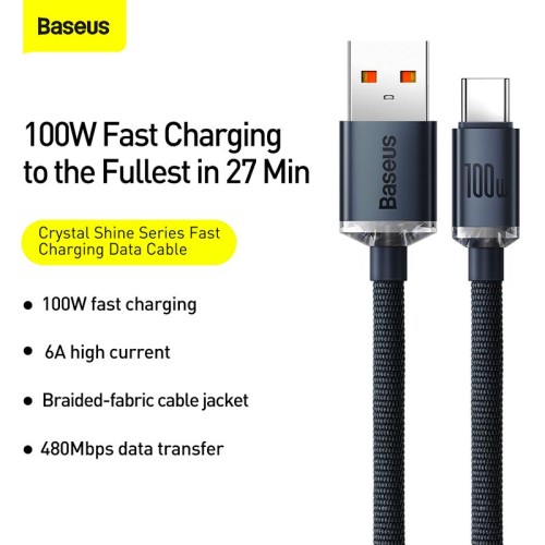 Кабель Baseus Type-C Crystal Shine Series Fast Charging Data Cable |1.2m, 100W| black