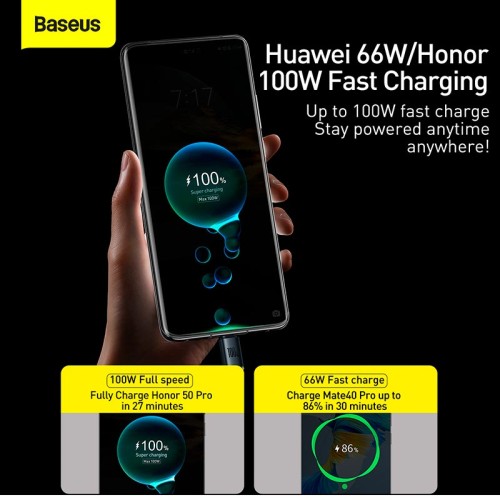 Кабель Baseus Type-C Crystal Shine Series Fast Charging Data Cable |1.2m, 100W| black