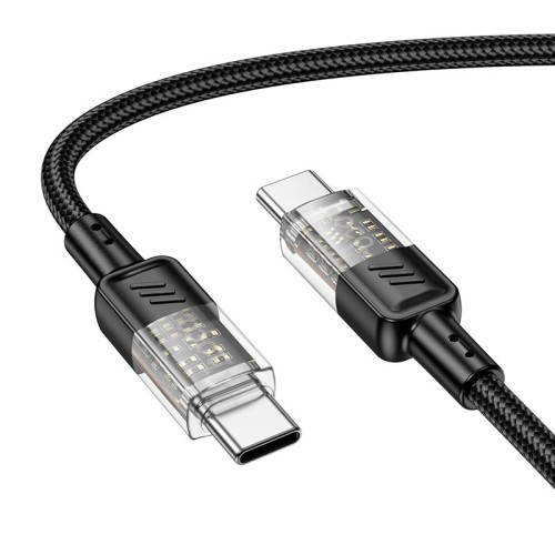 Кабель HOCO Spirit Type-C to Type-C transparent charging data cable U129 |60W/3A, 1.2M| black