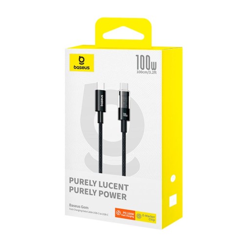 Кабель Baseus Gem Fast-Charging Data Cable USB-C to USB-C |100W, 1m| black