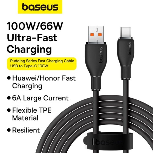 Кабель Baseus Type-C Pudding Series Fast Charging Cable |100W/6A, 2m| black