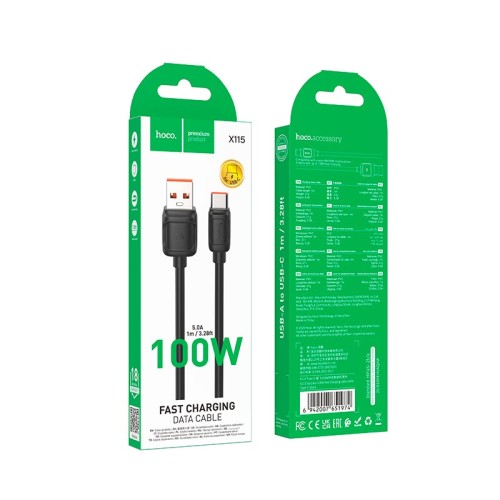 Кабель HOCO Type-C Surpass fast charging data cable X115 |1m, 100W/5A| white