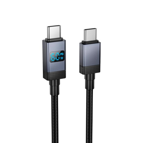 Кабель HOCO Type-C to Type-C Generous charging data cable with display X118 |1m, 60W| black