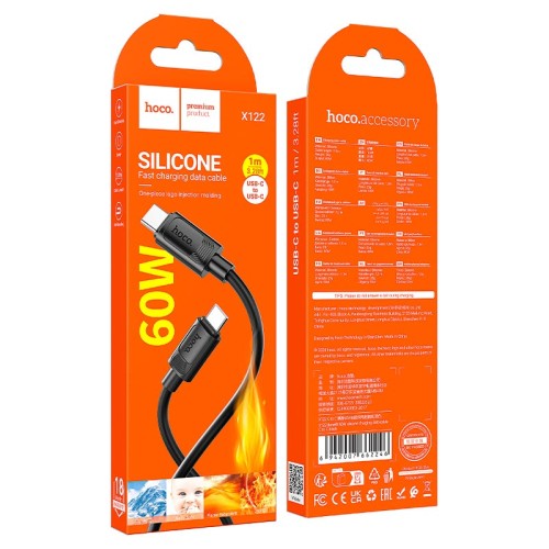 Кабель HOCO C to C Benefit 60W silicone charging data cable X122 |1m, 60W| black