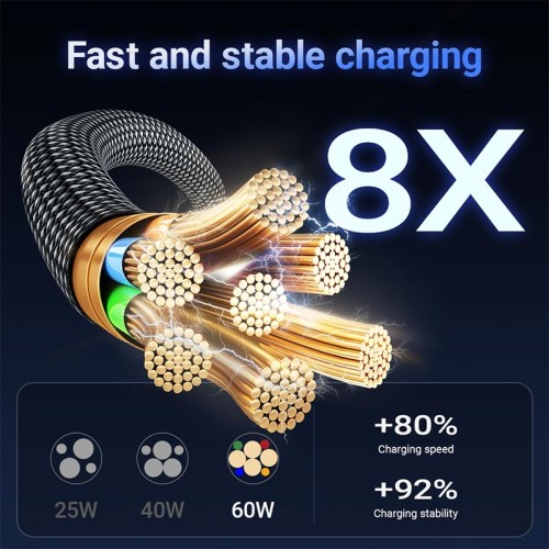 Кабель ACEFAST USB-C to USB-C fantasy color series braided Charging data cable C21-03 |1.2m, 60W/3A| black