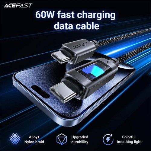 Кабель ACEFAST USB-C to USB-C fantasy color series braided Charging data cable C21-03 |1.2m, 60W/3A| black