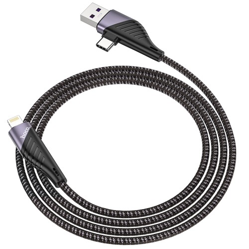 Кабель Hoco Combo 2in1 USB to Type-C / Lightning Freeway PD charging data cable U95 |1.2M, 20W, 2.4A| black