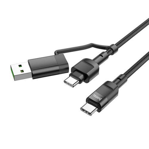 Кабель Hoco Combo 2 in 1 USB / Type-C to Type-C Moulder fast charging data cable U106 |1.2m, 5A/100W| black
