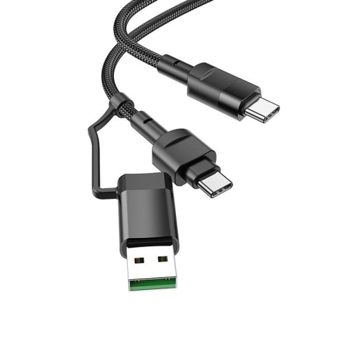 Кабель Hoco Combo 2 in 1 USB / Type-C to Type-C Moulder fast charging data cable U106 |1.2m, 5A/100W| black