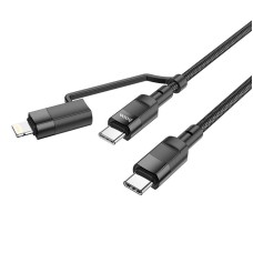 Кабель Hoco Combo 2 in 1 Type-C to Type-C / Lightning Moulder fast charging data cable U106 |1.2m, 5A/100W, PD 20W| black